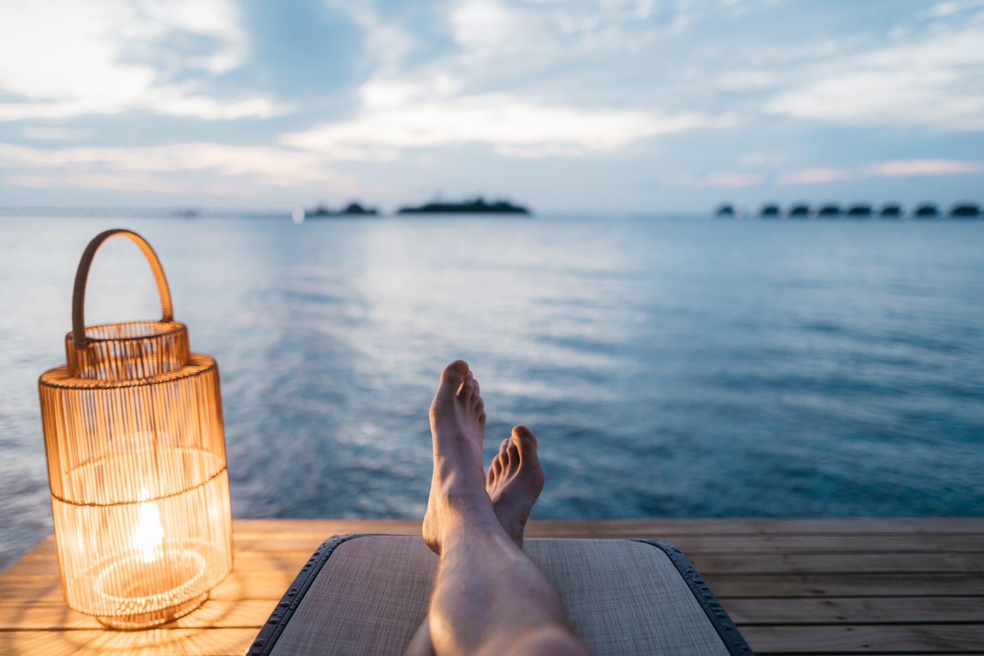 Quiet overwater retreat at dusk